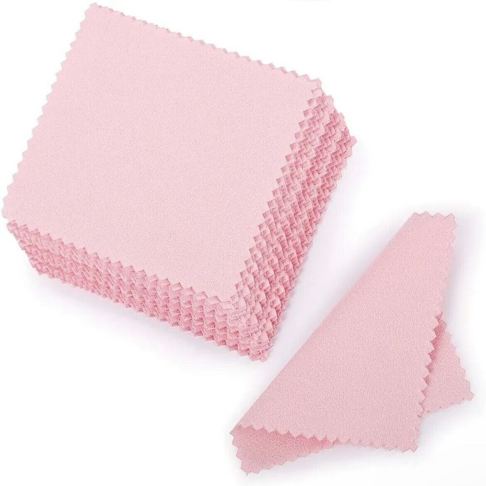 50Pcs Jewelry Cleaning Cloth Pink Polishing Cloth for Sterling Silver Gold
